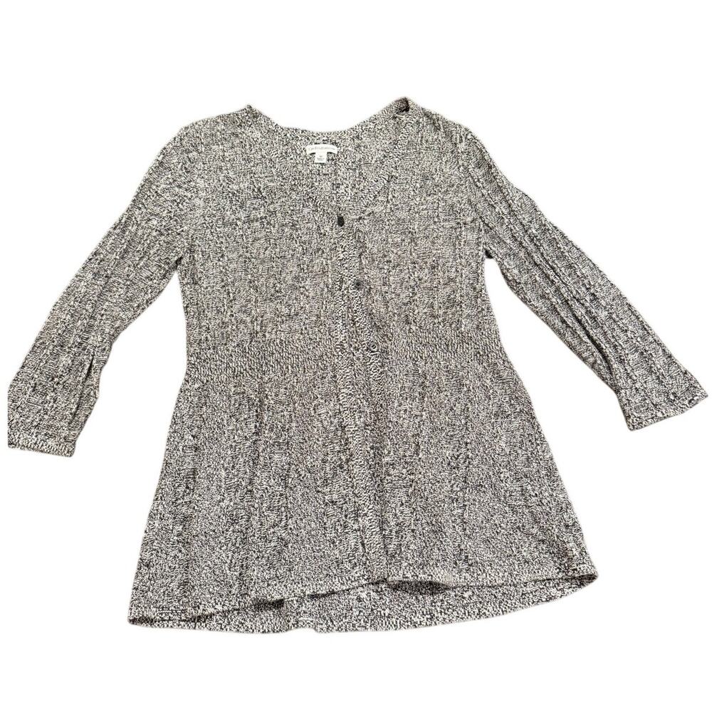 Croft & Barrow Women's Black White Knit Button V-Neck Cardigan Sweater Size M